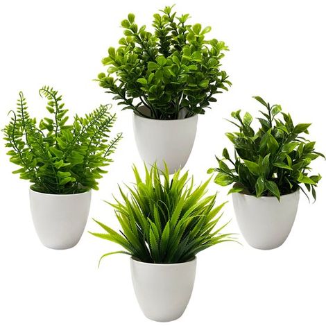 Conjunto de 4 plantas artificiales en maceta: plantas de interior con forma natural，el salón o el baño. Fáciles de cuidar y duraderas. Estilo 3 (1/5)