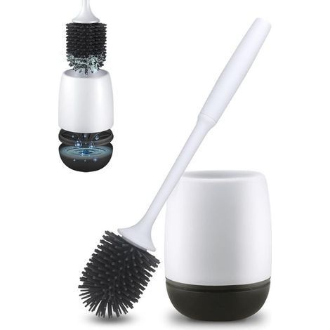Brosses de Toilette et Les détenteurs améliorés Silicone Toilette Brosses Holder Set, Brosse de Nettoyage de Toilette avec décomposable et tiroir é Eau pour Toilettes de Salle de Bains (1/5)