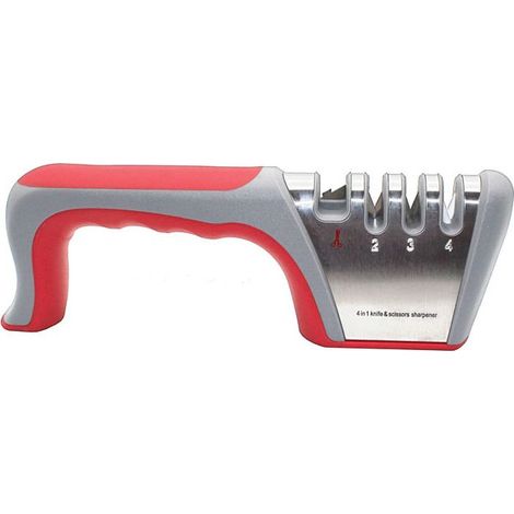 Aiguiseur de couteaux 4 en 1, gadget de cuisine domestique polyvalent, outil de ciseaux d'affûtage en acier au tungstène, bâton de pierre à aiguiser rapide rouge (1/5)