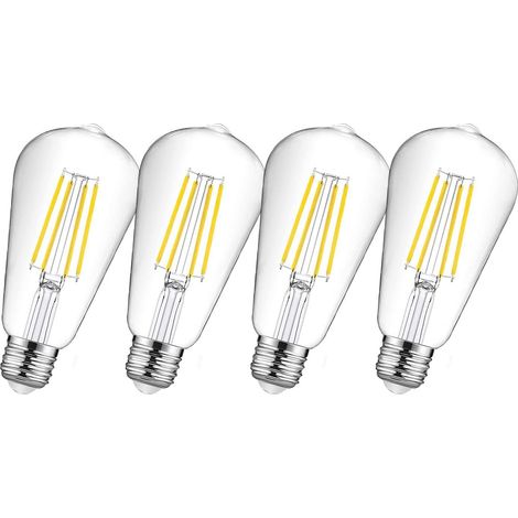 Ampoule LED Vintage E27 ST64 12W 6500K Blanc Froid,Équivalent 100W 1521Lm,Lot de 4 - Ampoule Rétro Edison Antique (1/5)