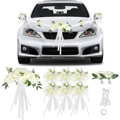 Autoschmuck Hochzeit Motorhaube Set 9 Weisse Rosen mit Saugnaepfen (1/5)