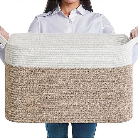 Panier à linge tressé pliable, 33 x 25 x 23 cm, blanc et marron (1/5)