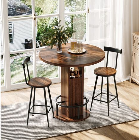 Tavolo rotondo contenitore 80 cm noce con 2 sgabelli OKMYHOME (1/5)
