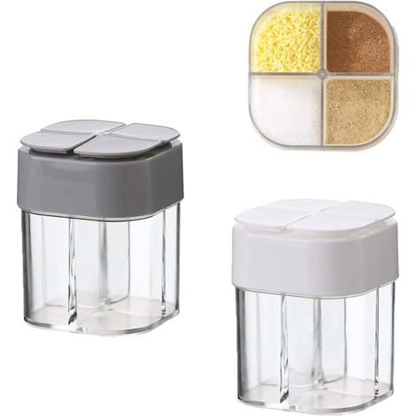 Ensemble de 2 épices de camping, moulins à sel et à poivre de voyage, mini transparents à 4 compartiments, pour la cuisine, les voyages et le barbecue en plein air (1/5)