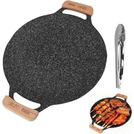 Poêle à griller coréenne, 38 cm, en aluminium, plate et antiadhésive, idéale pour le barbecue et les tortillas sur plaques à induction et à gaz. (1/5)