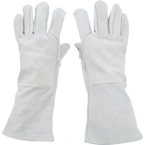 Paire de gants de soudure paume entière antiusure résistants à la chaleur protection des mains en cuir de vache gris pour découpe (1/5)