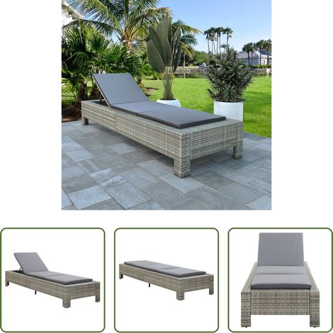 Sonnenliege -  Sonnenliege mit Auflage Grau Poly Rattan