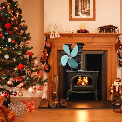 Ventilateur de radiateur thermique en métal à 4 pales et moteur unique, ventilateur de cheminée, ventilateur de poêle à bois, ventilateur de style Noël (1/5)