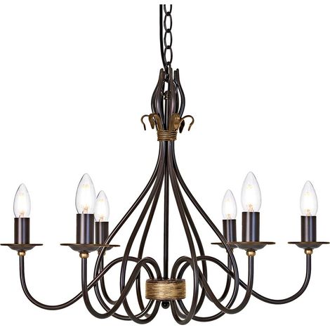 Elstead Windermere - Lampadario a 6 luci Ruggine, Finitura Oro, E14 (1/3)