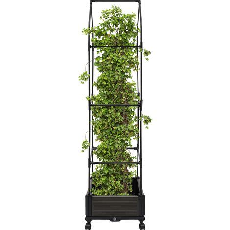 Jardinière surélevée avec treillis et roues, 160 cm hauteur, bac de plantation avec support de plantes grimpantes, boîte de planteur pour légumes, fleurs, jardin, terrasse et patio (1 module, sommet p (1/5)