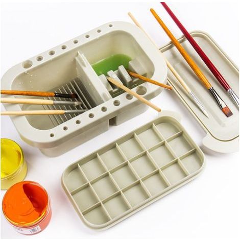 3 en 1 Bassin Brosse d'Artiste Multifonctionnel, Seau Pinceaux Avec 16 Trous, Pot Nettoyage Pinceau, Pour l'Huile d'Aquarelle d'Huile Peinture (A) (1/5)
