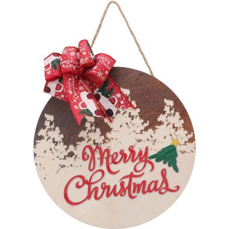 Rundes Weihnachts-Willkommensschild mit Schleifenmotiv, Türhänger aus Pappelholz für Partys oder Zuhause (1/5)