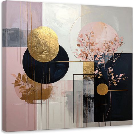Bild auf Leinwand Abstrakt Kreise und Blätter in Rosa und Grau 20x20 (1/5)