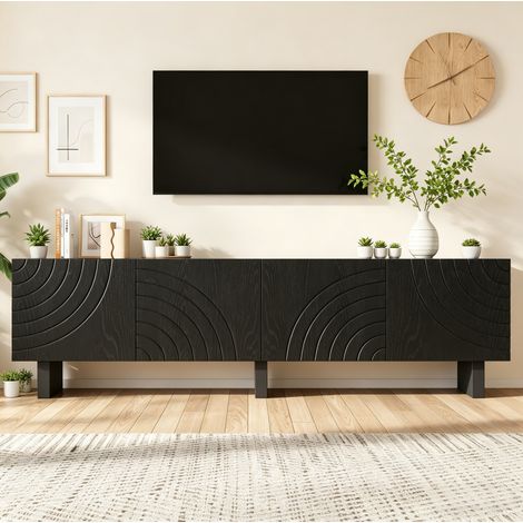 Meuble TV noir 180 cm avec 4 portes, rangement spacieux, style moderne, pour TV jusqu'à 75 pouces (1/5)