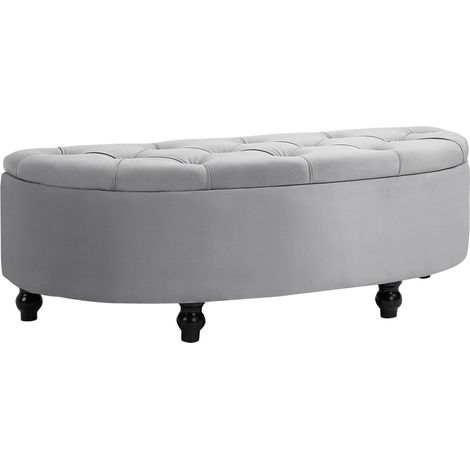 Panca contenitore imbottita in velluto grigio 120 x 46 x 42 cm HOMVRA (1/5)