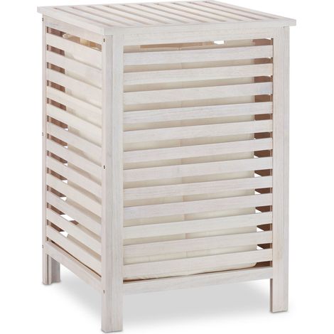 Cesto portabiancheria vintage in legno di noce bianco 60 x 40 x 40 cm finitura robusta design essenziale in legno bianco 130009012