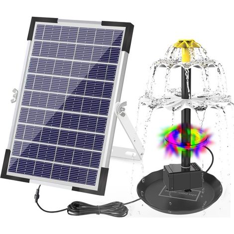 Pompe solaire 6W pour fontaine à eau avec 12 LED, 9 buses et batterie intégrée de 1500 mAh. Idéale pour les bassins, étangs, piscines, aquariums et espaces extérieurs. (1/5)