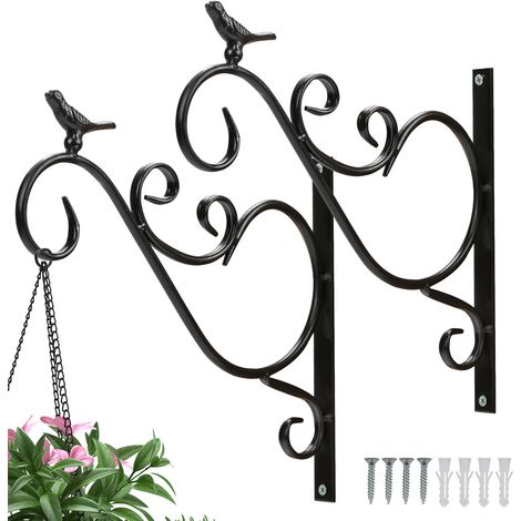 Randaco Gancho para Cesta Colgante de Balcón - Juego de 2 - Motivo de Pájaro - Soporte de Pared de Metal Negro para Plantas de Exterior