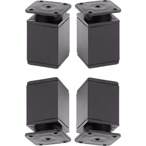 Juego de 4 patas cuadradas para muebles, 40 x 40 mm – Ajustables hasta 75 mm – Plástico negro mate, atornillables – Capacidad de carga 40 kg (1/3)