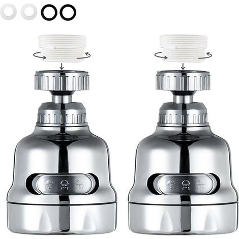 Embout pulvérisateur pour robinet, aérateur de robinet rotatif à 360 degrés (lot de 2)