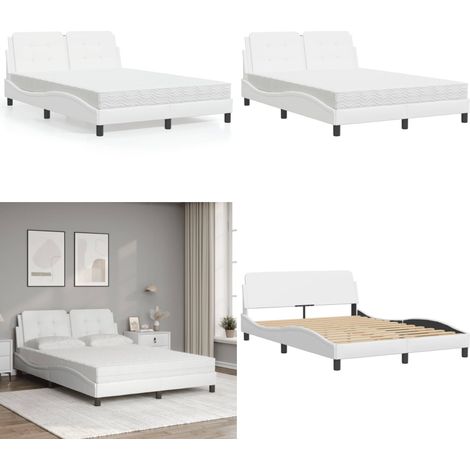 Bett mit Matratze Weiß 140x200 cm Kunstleder - Bettsofa - Doppelbett - Boxspringbett - Schlafzimmermöbel - Weißes Bett - Home & Living (1/5)
