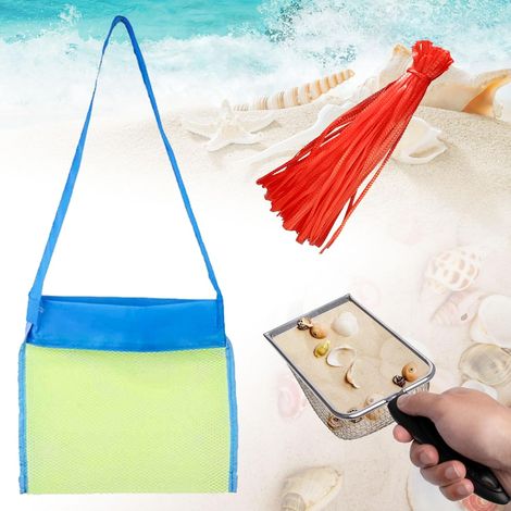 Pelle de Plage avec Sac Jouet Plage pour Ramasser Les Coquillages Pelle à Filet de Plage Tamis Sable Pelle et Sac à Jouets de Sable Set de Filet pour Garçons et Filles (1/5)