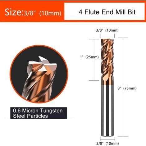 Fraise à queue cylindrique à 4 dents - 10 mm - Dureté HRC55 - Jeu de fraises en carbure CNC pour perçage - Outil pour aciers alliés et acier trempé