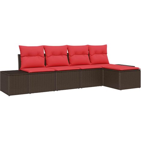 Sofa Set with Cushion 5 pcs Brown Poly Rattan vidaXL