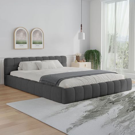 Letto Cloud 140x190cm in velluto grigio KANSAS