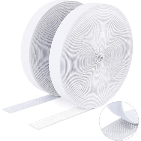 Ruban adhésif double face à crochets et à boucles, 20MM x 8M Ruban adhésif autocollant, bandes robustes, ruban à emboîtement pour cadres de photos, moustiquaires, tapis, bricolage - Blanc (1/5)