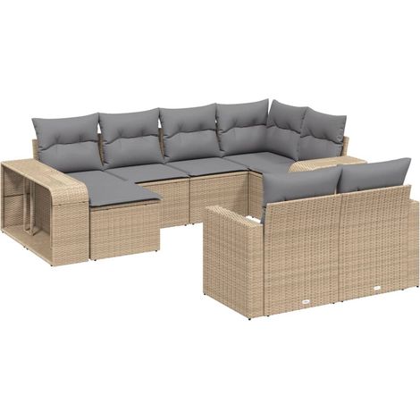 Juego de sofás jardín con cojines beige 10 pzas ratán sintético vidaXL (1/3)