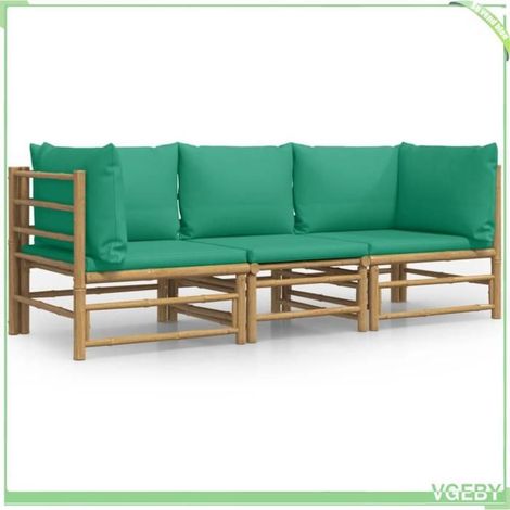 Salon de jardin - FAFEICY - 3155151 - Bambou - Modulaire - Coussins verts (1/5)
