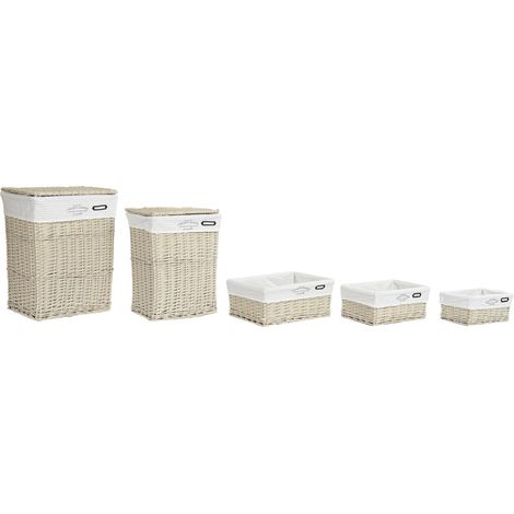 Beschichtungskorb Set 5 Polyester Wicker 44x34x56 Beige Polyester Wicker Multicolor -Farbfamilienfamilienfamilie Körbe und Kisten Details (1/5)