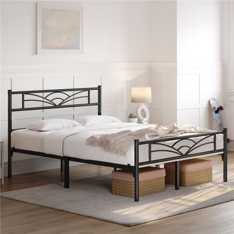 Homevive Cama Doble con Espacio Bajo Marco Metal Altura 32 cm Cama Individual con Cabecera para Colchón de 135 x 190 cm Negro