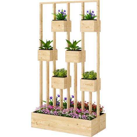 Jardinière surélevée paniers treillis bac fleurs bois 90x45x170 cm