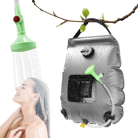 Ducha solar portátil para camping, 20 litros, con indicador de temperatura, ideal para senderismo, camping, playa, jardín, natación y viajes al aire libre - Plateada (1/5)