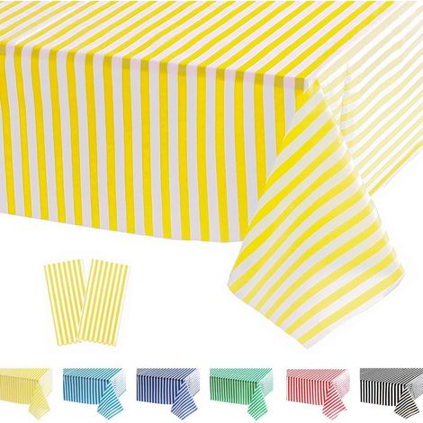 2er-Set Tischdecke Gelb Weiß Gestreift, Wasserabweisend, PEVA, für Partys