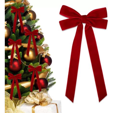 Ribbon Bow - Velours - 26 cm - Décor Arbre De Noël Porte Guirlande - 6 Pièces (1/5)