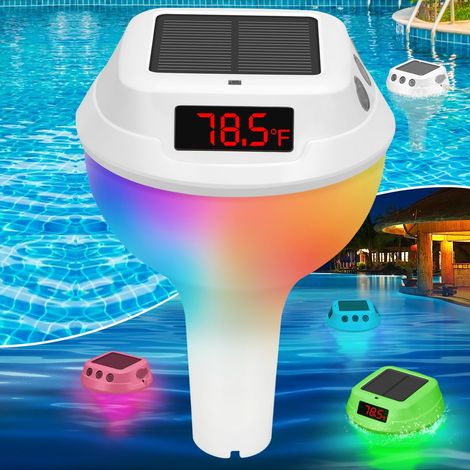 de Thermomètre piscine flottant solaire sans fil affichage numérique LED clair et facile à lire avec éclairage RVB Blanc (1/5)