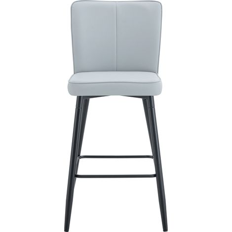 2 Barhocker mit Ergonomischer Rückenlehne und Quadratischer Fußstütze, Metall und Kunstleder, Schwarz und Hellgrau (1/5)