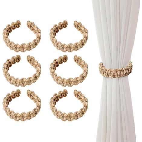 Lot de 6 Embrasses de rideau, Coton et lin, Style bohème, Corde de chanvre, Pour salon chambre bureau (1/5)