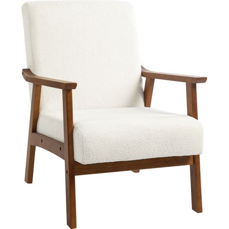 HOMCOM Boucle Accent Chair Armchair W/ Wide Seat for Living Room Bedroom, White (1/5)