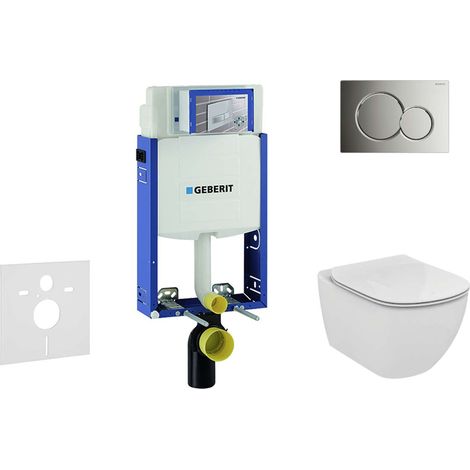 Geberit Kombifix - Installationselement für Wand-WC mit Betätigungsplatte SIGMA01, Chrom glänzend + Ideal Standard Tesi - WC und WC Sitz 110.302.00.5 NF2