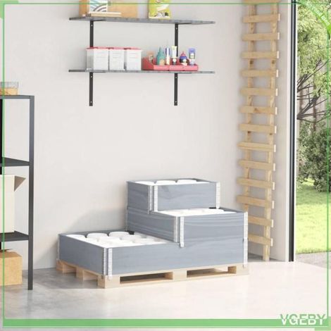 Lit surélevé / jardinière - FAFEISY - Modèle 3 niveaux empilable/pliable - Bois pin massif - 120x80 cm - Gris (1/5)