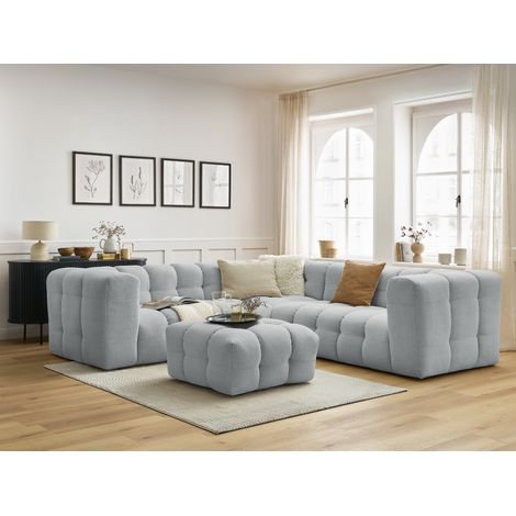 BOBOCHIC - Canapé d'angle réversible CLOUD avec pouf Réversible Gris clair (1/5)