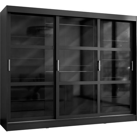 Armario Comfivo Opus, Negro, 203x250x65cm, Puertas de armario: Correderas, Número de estantes: 0