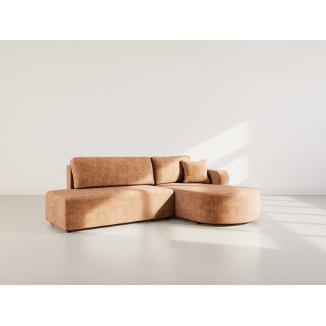 Miro - canapé d'angle droit 4 places convertible avec coffre en velours texturé - rouille (1/5)