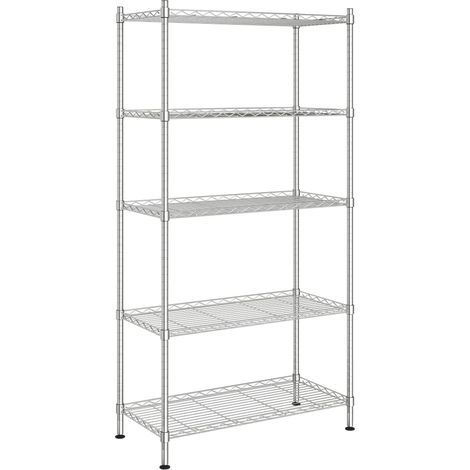 Scaffale portaoggetti a 5 ripiani 90 x 35 x 180 cm Cromato 250 kg Argento 020045695