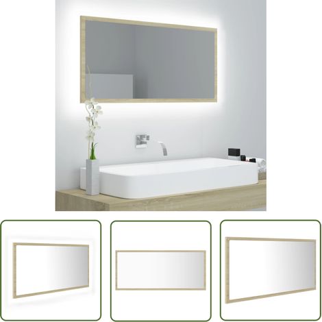 The Living Store LED-Badspiegel Sonoma-Eiche 90x8,5x37 cm Acryl - LED-Badspiegel - Holzwerkstoff - Acryl - Sonoma-Eiche - Badezimmerspiegel (1/5)