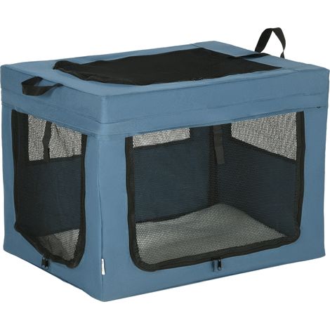 Sac de voyage pliable pour chien et chat, poignée en tissu fileté, 69x51x51 cm, bleu et noir (1/5)